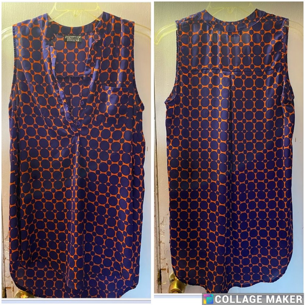 Papermoon for Stitch Fix Purple Orange Retro Circle Print Sleeveless Blouse Top